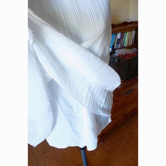 Halogen plisse pleated washable cream ivory chiffon layered elegant tunic top S - Picture 3 of 7